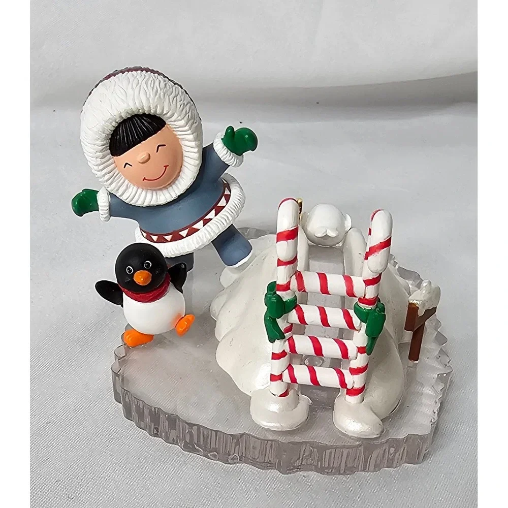 Hallmark Frosty Friends Ornament OS Multi Eskimo Penguin Slide Candy Cane 1990s